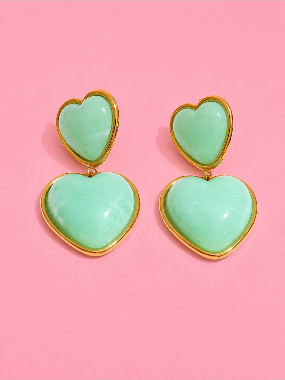 Dreamy Mint Green Heart Gold Earring